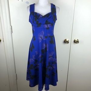 RUIYIGE FIT FLARE DRESS BUTTERFLY PRINT PURPLE MED